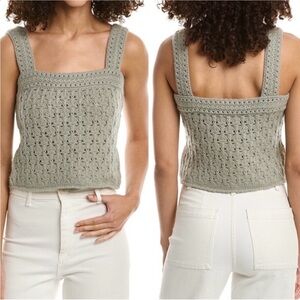 Vince Crochet Cami Cashmere Sweater Tank Camisole Artichoke Green  Luxury